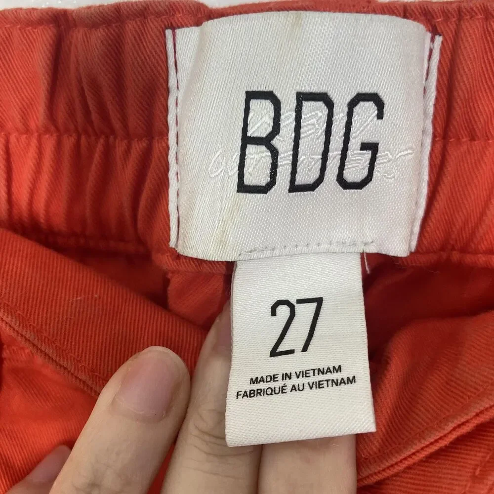BDG Cargo Pants 27 Orange Zip Fly Straight Leg Elastic Waist